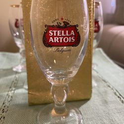 Stella Artois Belgium Gold Rimmed Chalice Glasses 15 CL Set of 6
