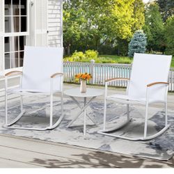 3 Piece Outdoor Rocking Bistro Set, Textilene Fabric Small Patio Furniture Set, Front Porch Rocker Chairs Conversation Set with Table for Lawn, Garden