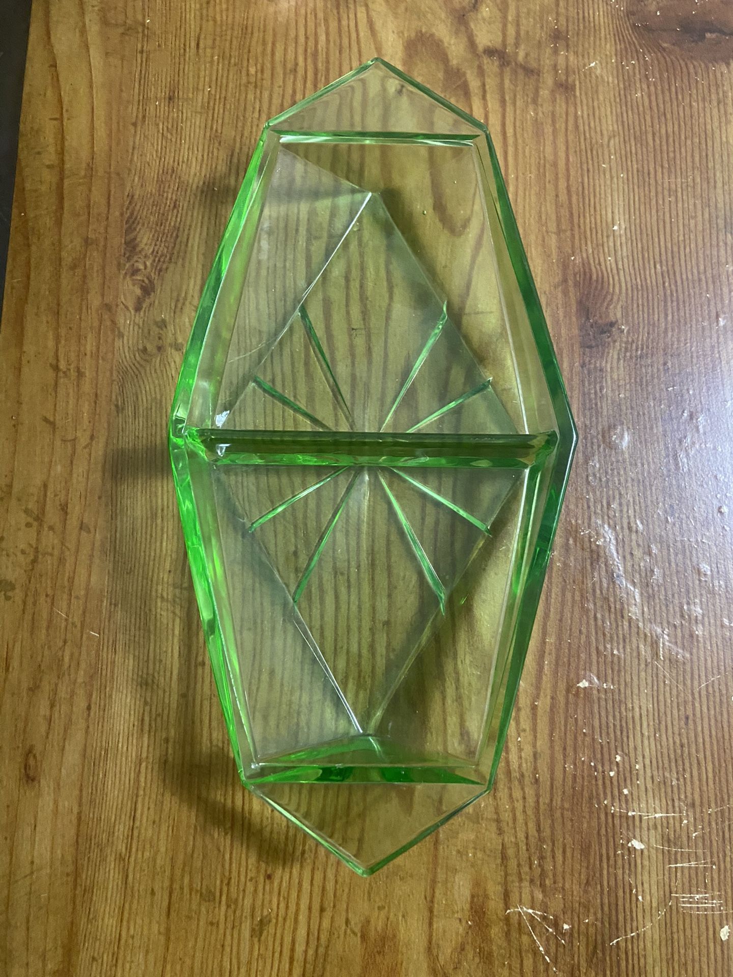 Vintage Indiana Green Depression Glass Divided Dish  