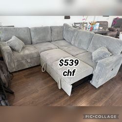 Corduroy Sectional Sleeper Sofa With Pull Out Bed 