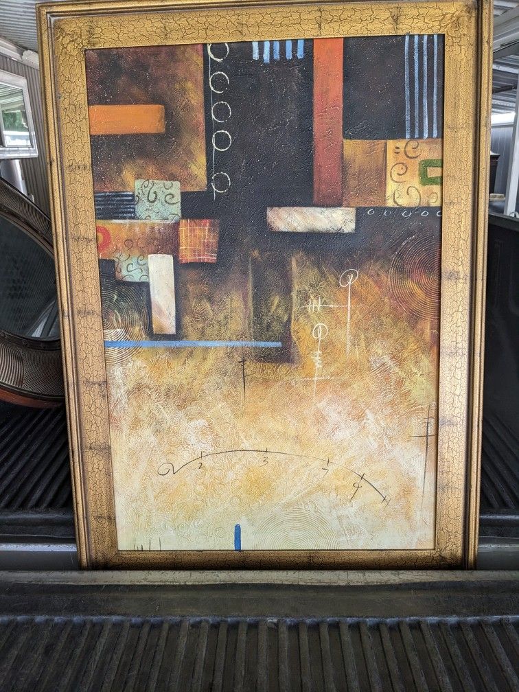 Oil On Canvas Framed Abstract Painting 