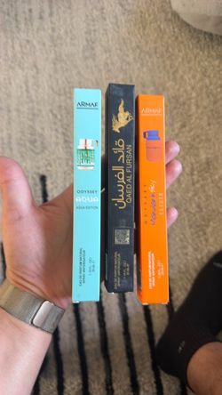 Travel tester fragrance cologne. Odyssey Aqua, Mandarin sky and Qaed Al fursan