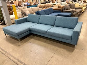 Modern Low Back Heathered Turquoise 2 Piece L-Shaped Sofa with Chrome Legs
