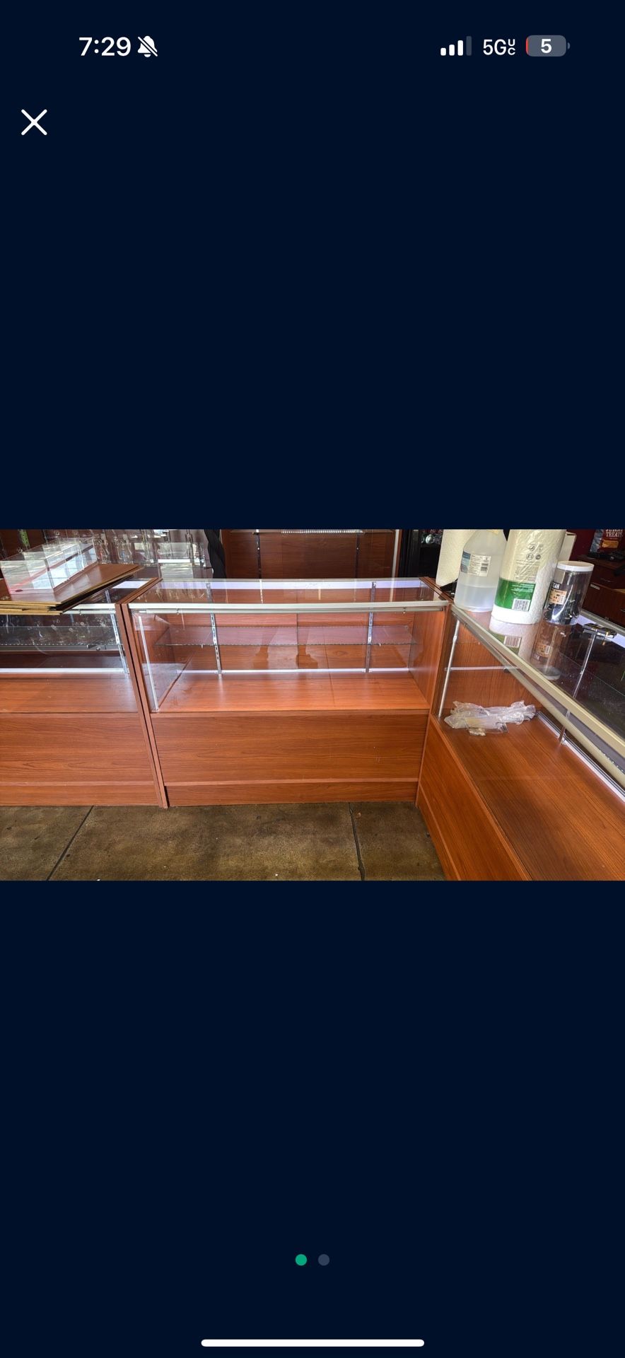 Display Cabinets 48 Inch Long With LED Lights Plus 5 Drawer Storage Cabinets