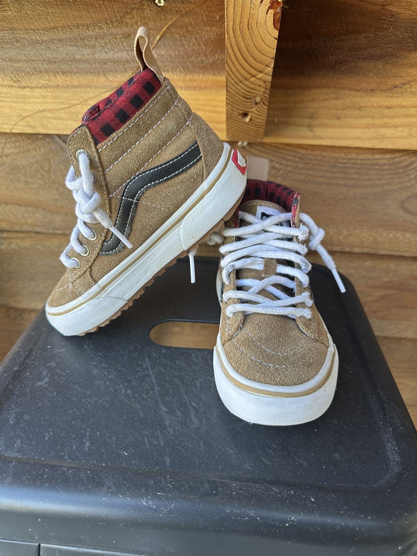 Vans Size 12 Kids Brown Black Red Plaid Sk8 Hi