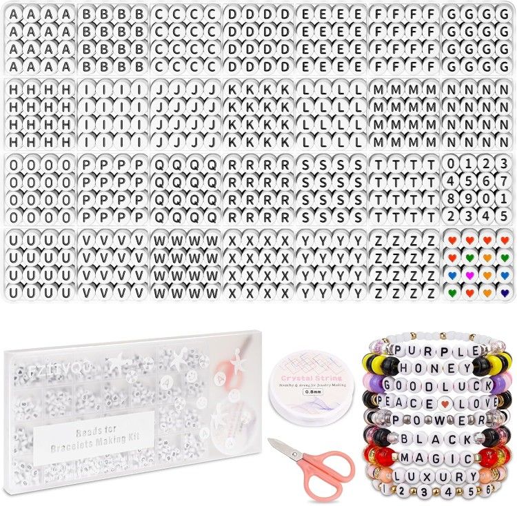 White Acrylic Alphabet Letter Number Heart Jewelry Making Beads 1450 Pcs 4x7mm