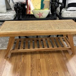 Farmhouse Rattan Shoe Storage Bench - Entryway Shoe Rack with Seat 43”