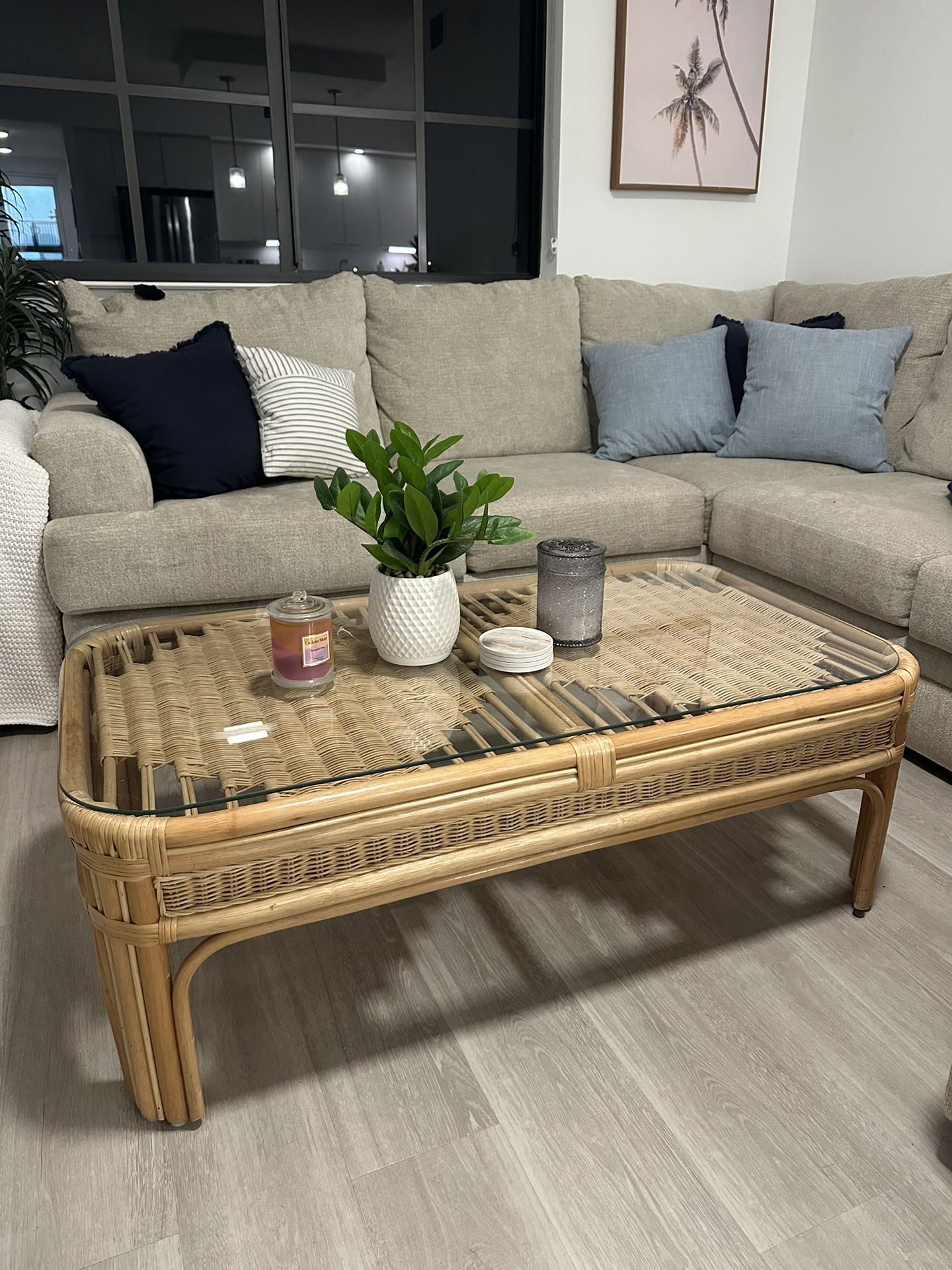 Vintage Rattan Glass Coffee & End Table Set