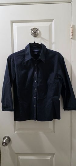 ANN TAYLOR STRETCH Navy Blue 3/4 Sleeve Button Down Shirt - Size 8