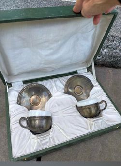 Antique Silver Demitasse Cup and Saucer Set