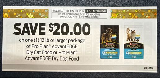 Purina Pro Plan AdvantEDGE $20 Coupon Cat or Dog Food