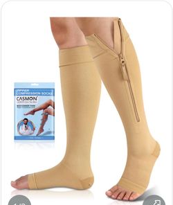 CASMON Zipper Compression Socks 15-20 MmHg Open Toe Support Socks 1 Pair XL