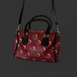 Coach F36203 Bramble Rose Mini Bennett Leather Satchel Berry Multi Handbag Purse with adjustable strap