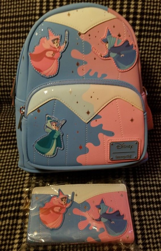 Loungefly Make It Pink Make It Blue Backpack And Wallet Included EXCLUSIVE