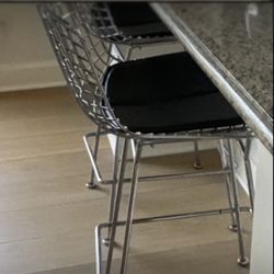  Knoll Dining Table, Bertoia Bar Stools, Thomas O'Brien Sullivan Bookcase