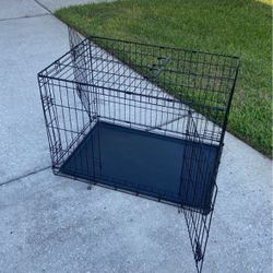 Durable, Foldable Metal Wire Dog Crate with Tray, Double Door, 36 x 23 x 25 Inches, Black
