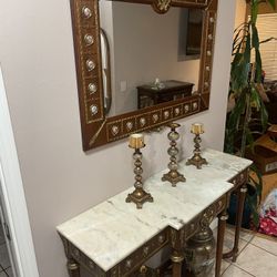 Antique Granite Entry Table And Mirror