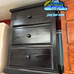 Three Drawer Black Pinewood Dresser New Chest