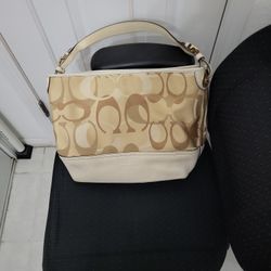 Coach Signature White/  Tan Optic Jacquard Leather Hobo Shoulder Bag 7656