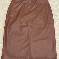 Brown Faux Leather Pencil Skirt