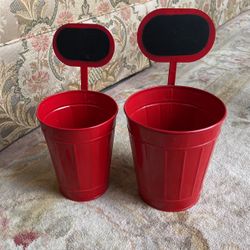 Red Chalkboard Pails Set Of 2 Plant Holder 