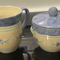 Pfaltzgraff Summer Breeze Creamer & Covered Sugar Bowl Set - Excellent Condition