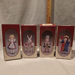 "Collector's Corner" * Alice In Wonderland*-Santa's World  Porcelain Ornaments, Lot Of 4 VTG 1998