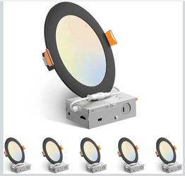 LVWIT 6" Canless LED Recessed Light 6-Pack 5CCT Ultra Thin Wafer J-Box Black