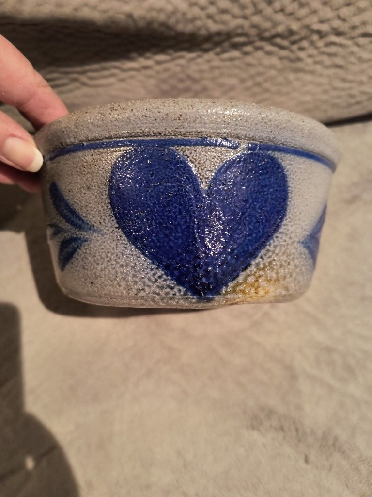 Salt Glazed Cobalt Blue Heart Medium Size Bowl