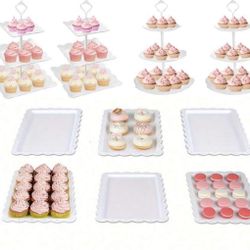 10 Pcs Cake Stand White Plastic Dessert Table Display Set 4 Pcs 3 Tired Cupcake Stand Cookie Tray Rack Serving Tray Cake Display Tower And 6 Pcs Desse