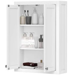 HOMCOM Wall Mounted Modern Bathroom Wall Cabinet with 2 Doors and 2 Adjustable Shelves - White