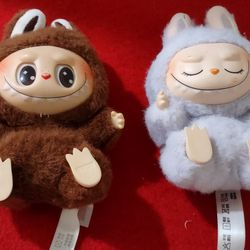 Pair Labubu Furry Figure,Brown & Grey.