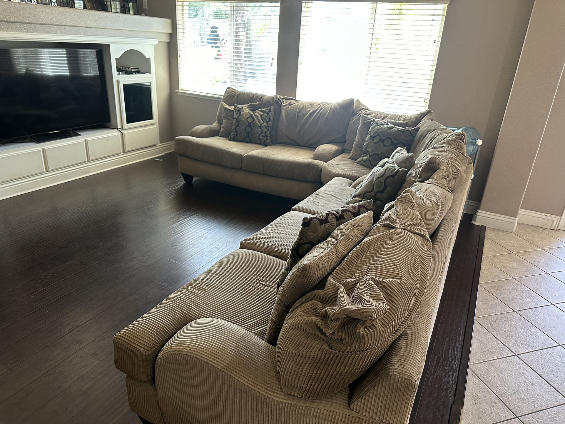 Beige Corduroy Sectional Couch 