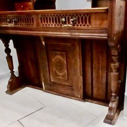 Antique Ornate Carved Wood Desk ~ Back Is Signed With Date