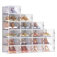 Shoe Boxes, Plastic Shoe Storage, Foldable, Stackable, Size Up to 12, Pack of 18, Transparent and Cloud White LSP077W18