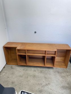 Wood Media Console TV Stand with Open Shelving & Storage Cubes - Oak Finish