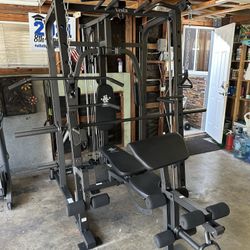 Vesta Fitness Smith Machine 1001 w/Bench Attachment | 245lb Cast Iron Olympic Weights | 7ft Olympic Bar | Fitness | Gym Equipment | FREE DELIVERY 🚚 
