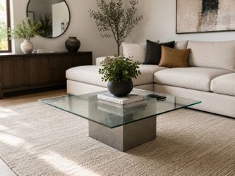Modern Glass & Concrete Coffee Table – 40” Square