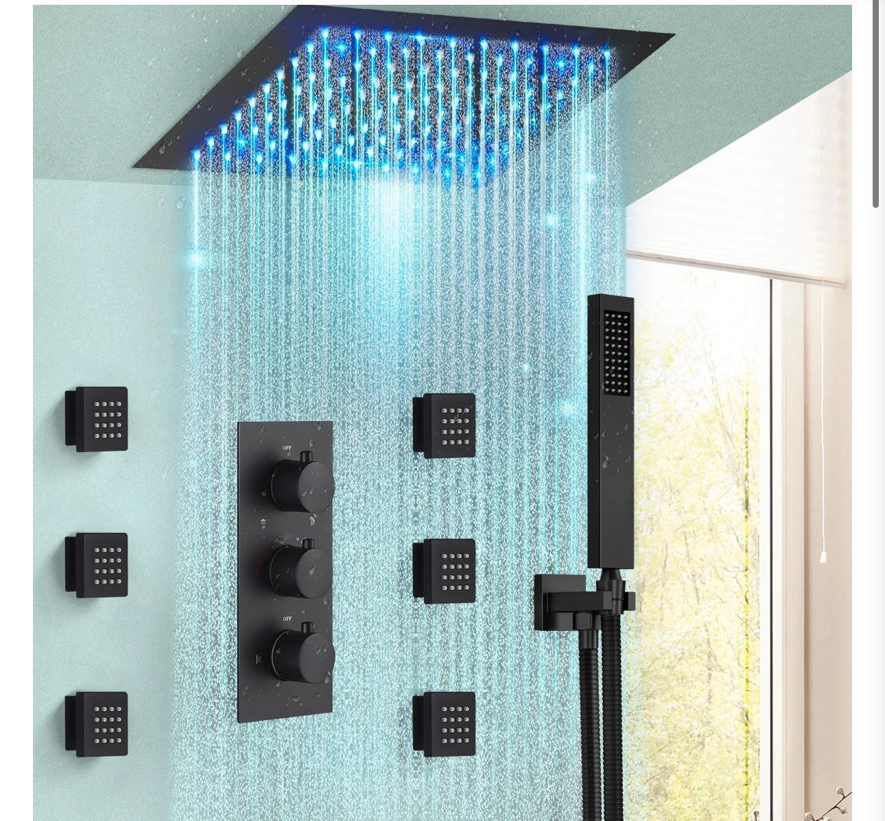 12 IN. LUXURY LED THERMOSTATIC SHOWER SYSTEM, CEILING MOUNTED RAINFALL ...