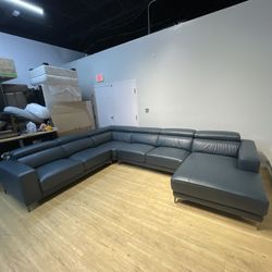 Used Blue Leather Sectional Couch Power Seats