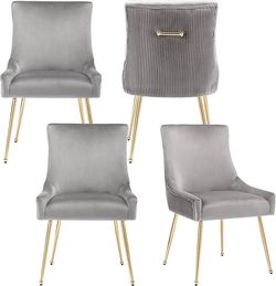 1558d  Velvet Dining Chairs Set of 4 with Gold Metal Legs, Modern Upholstered Kitchen Chair with Pull Handle & Pleated Back, Mid Century Accent Chair 
