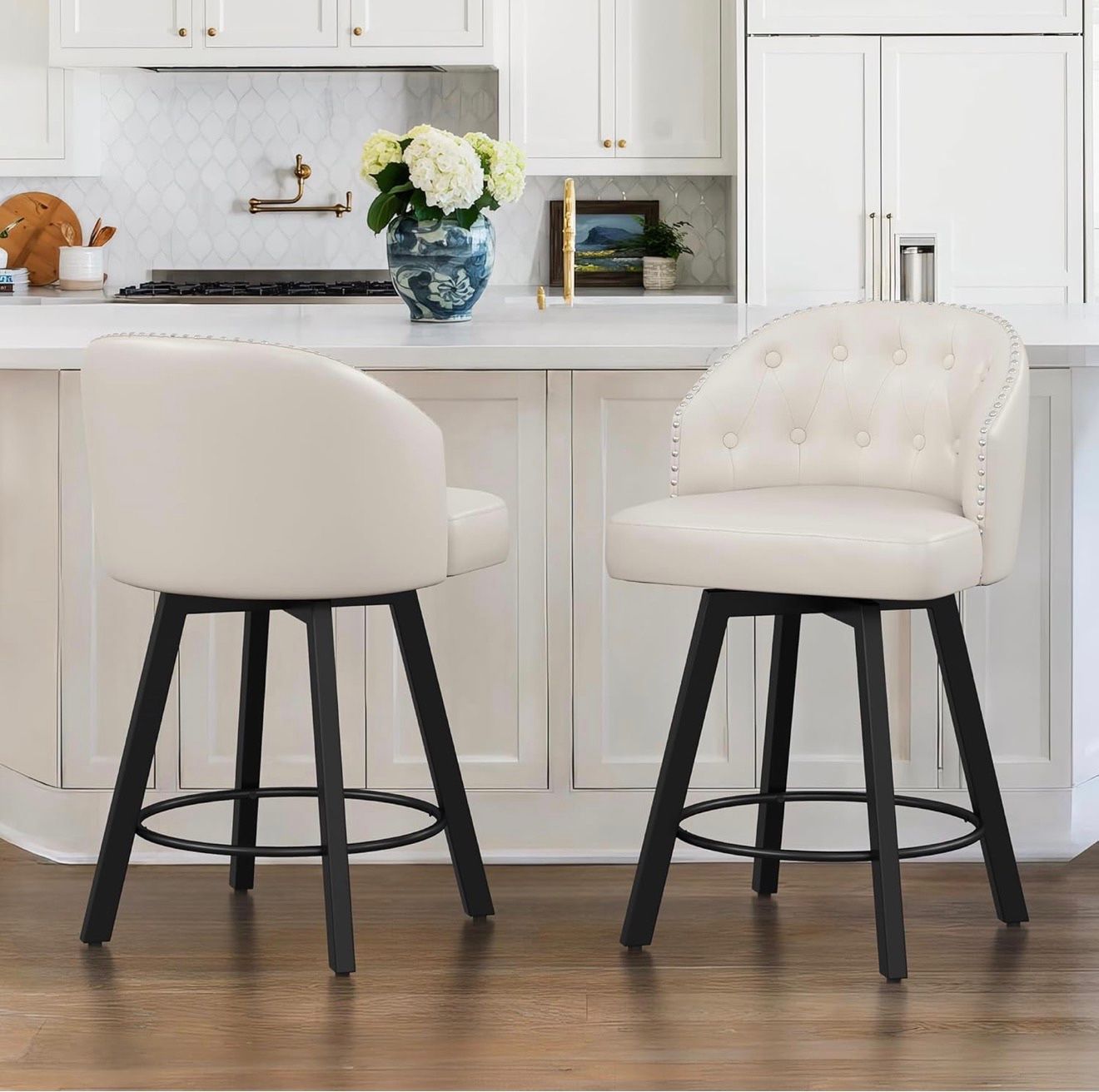 Annie White Leather Swivel Barstool Set Of 2
