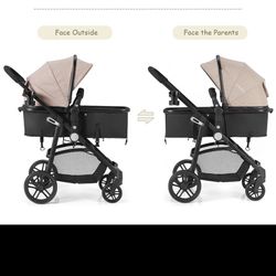 Brand New 2-In-1 Foldable Pushchair Newborn Infant Baby Stroller-Coffee