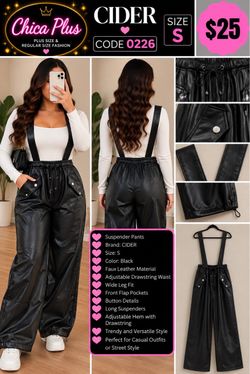 CIDER Black Faux Leather Suspender Pants Size S