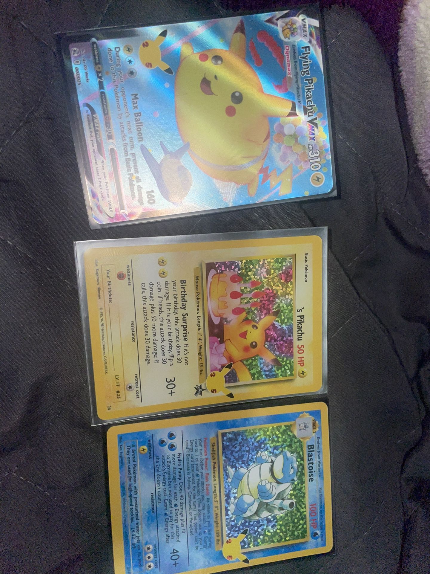 Pokemon Cards Birthdays Pikachu, Blastoise, Flying Pikachu Vmax