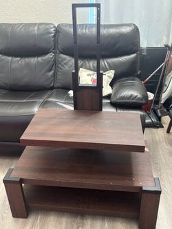 Dark Brown Wood Coffee Table with Shelf