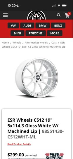 ESR Wheels CS12 19" 5x114.3 Gloss White W/ Machined Lip