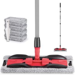 Microfiber Floor Mop for Hardwood Cleaning 360 Rotating Dust Wet Mop with Adjustable Handle, 4 Reusable Washable Mop Pads Cloth and 1 Scraper $12