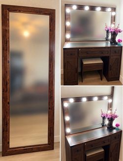 Wood Vanity & Body Mirror