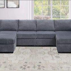 Sectional Sofa Double  Chaise  Fur-Like Jumbo Corduroy  